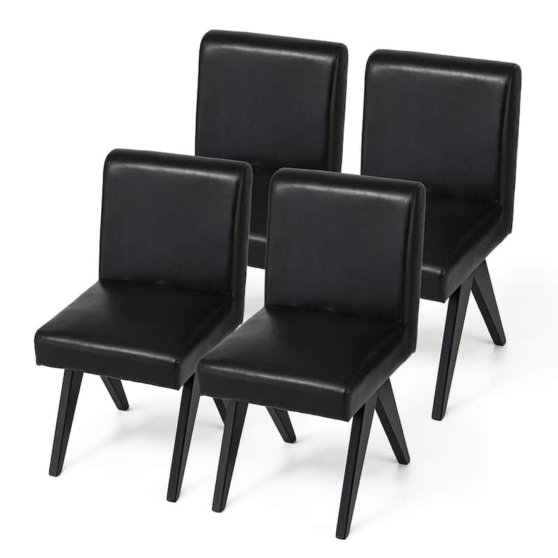 Glitzhome Set of 4 Faux Leather Upholstered Side Dining Chairs with V-shaped Wood Legs