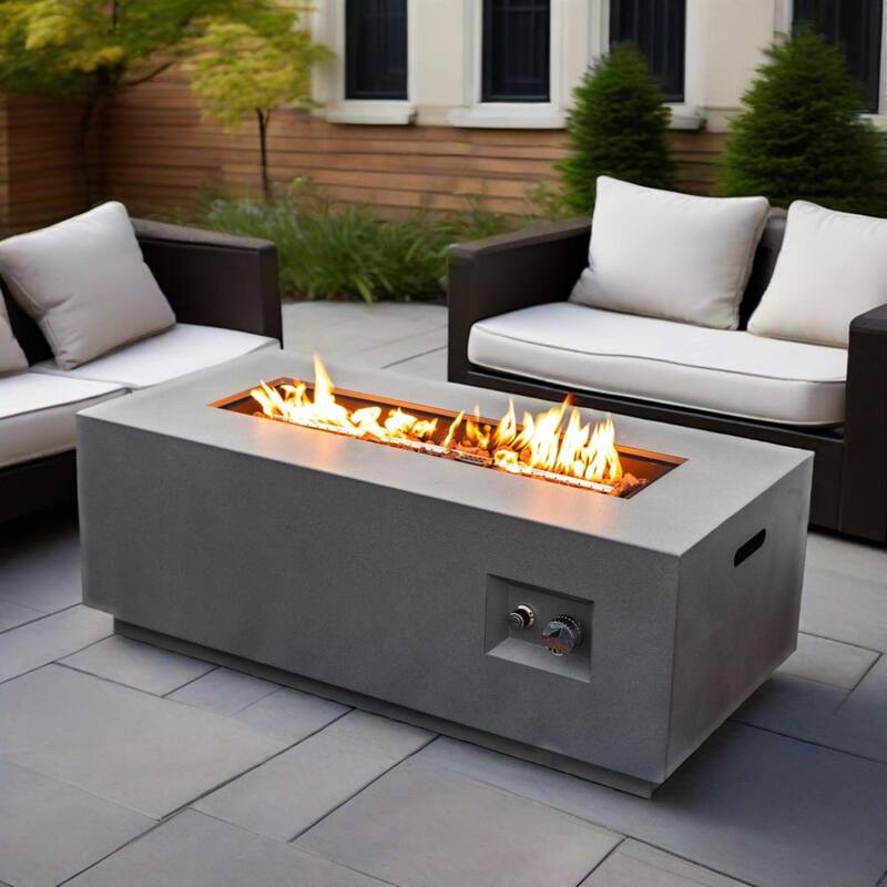 GDFStudio - Mason Combo Outdoor Rectangular Propane Fire Table with Wind Guard and External Tank Holder