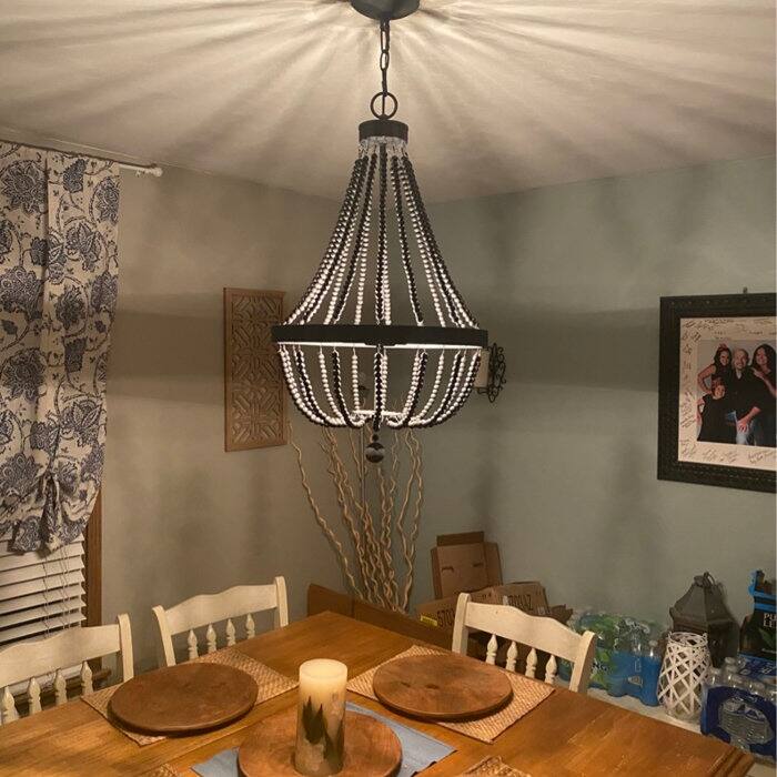Cauhu 4-light Farmhouse Coastal Beaded Empire Chandelier for Dining Room - 16'' W x 16'' D x 27'' H