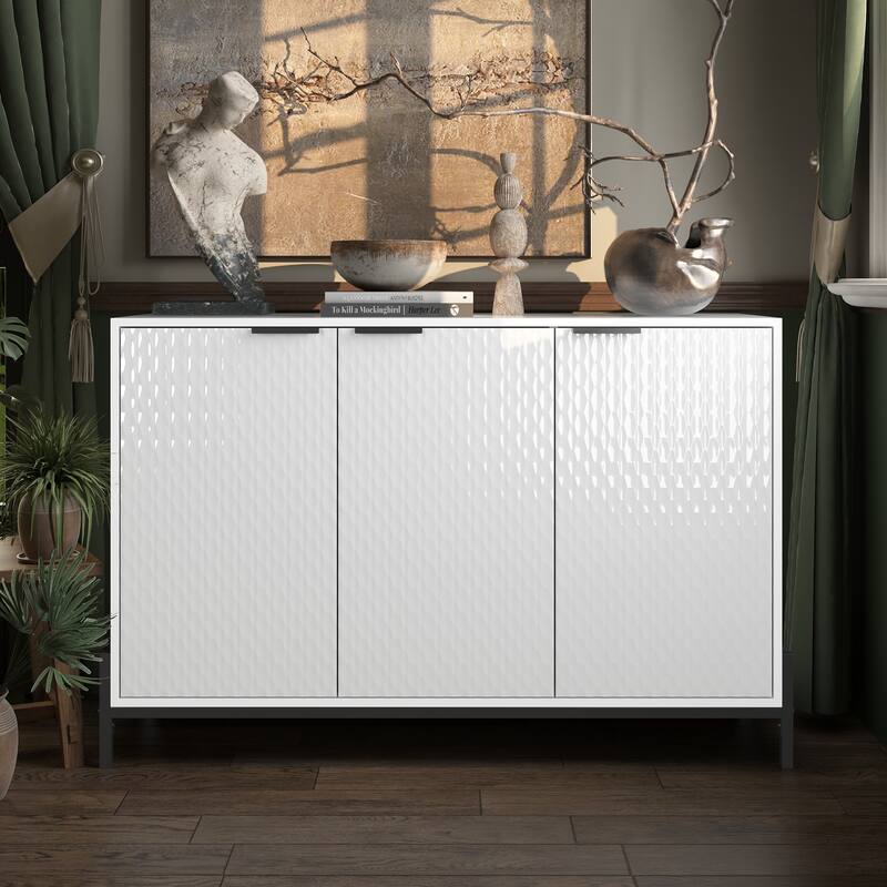 3-Door Storage Cabinet Sideboard with Shelves, Chic Buffet Cabinet Floor Cabinet File Cabinet Base Cabinet