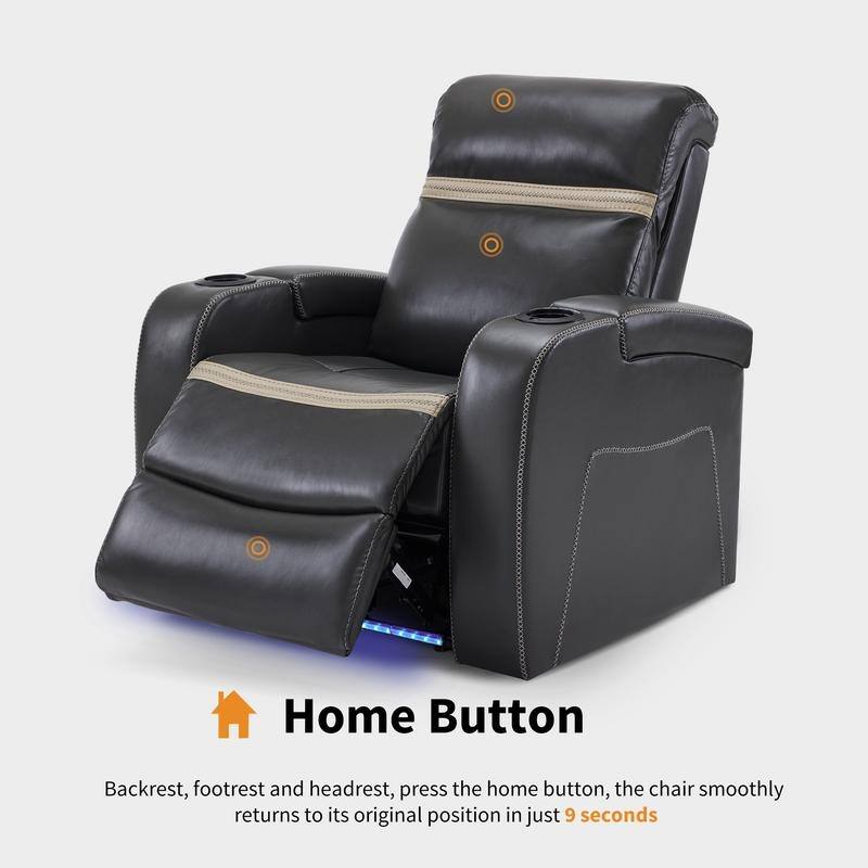 MCombo Power Recliner Chair, Home Theater Seating with Adjustable Headrest, USB Port and LED Light, Faux Leather HTS400