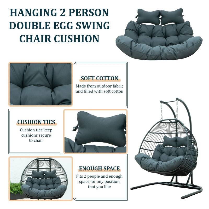 Egg Swing Chair Cushion Durable Weather Resistant Polyester Fits 2 People by LeisureMod