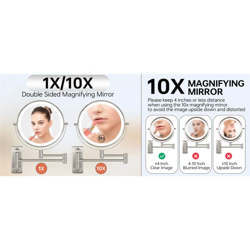 Wall Mounted Makeup Mirror with Down Double-Sided 1x/10x Magnification