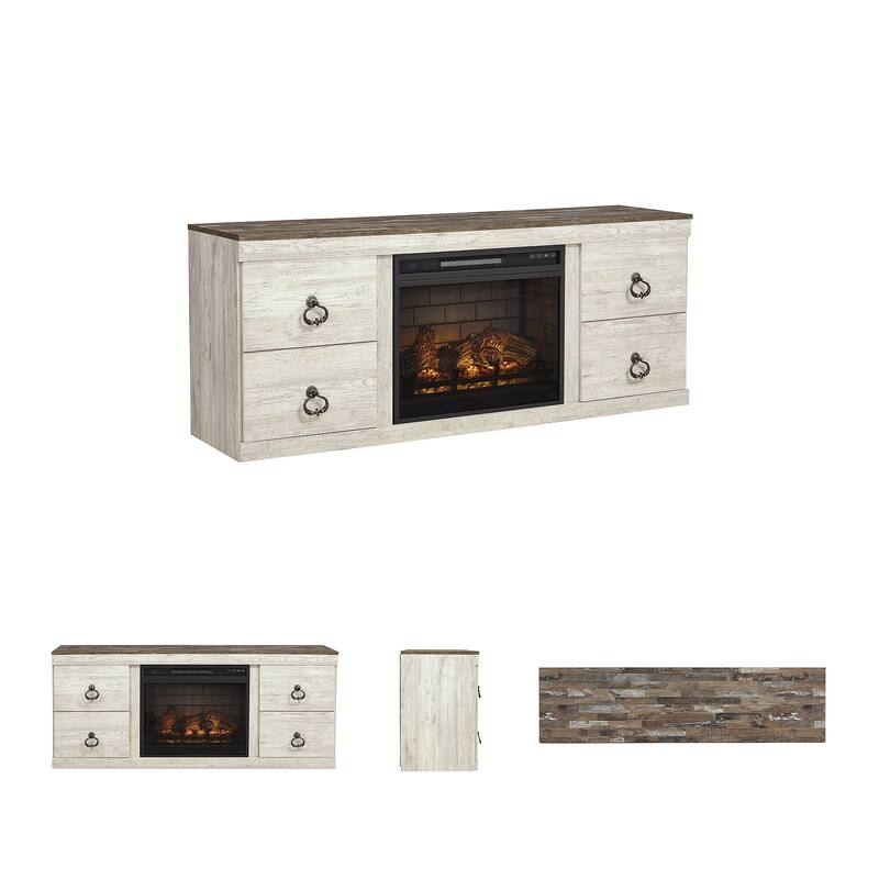 Signature Design by Ashley Willowton Whitewash 60" TV Stand for TVs up to 69" with Electric Fireplace - 60"W x 15"D x 24.5"H