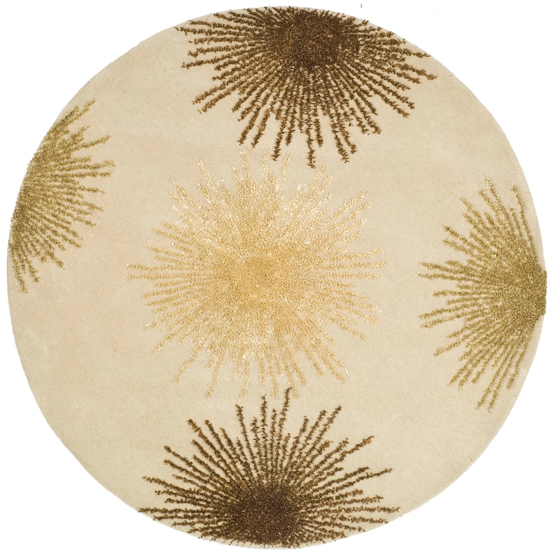 SAFAVIEH Handmade Soho Miyase Burst New Zealand Wool Rug - 8' x 8' Round - Beige