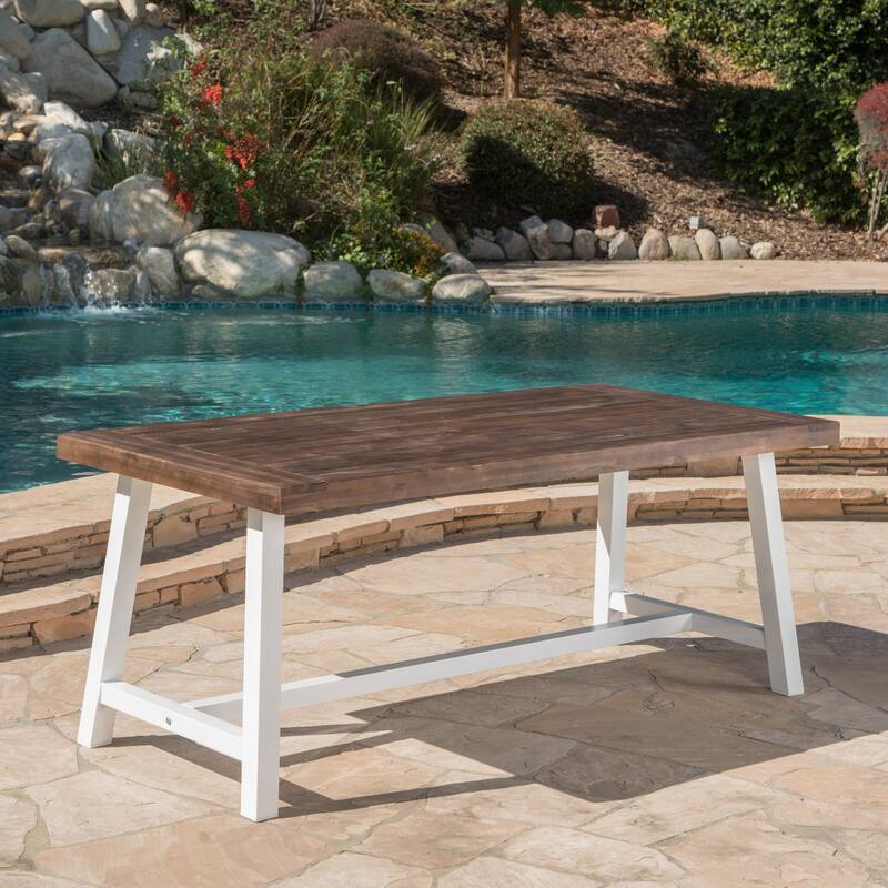 Outdoor Dark Brown Sandblast Finish Acacia Wood Dining Table