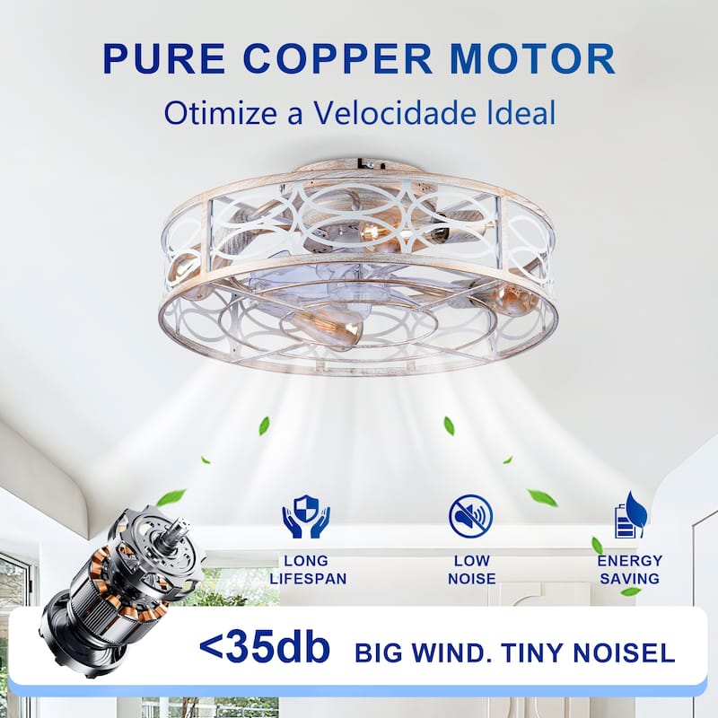 20" Bladeless Caged Ceiling Fan with Light and Remote,NOT Included Bulbs