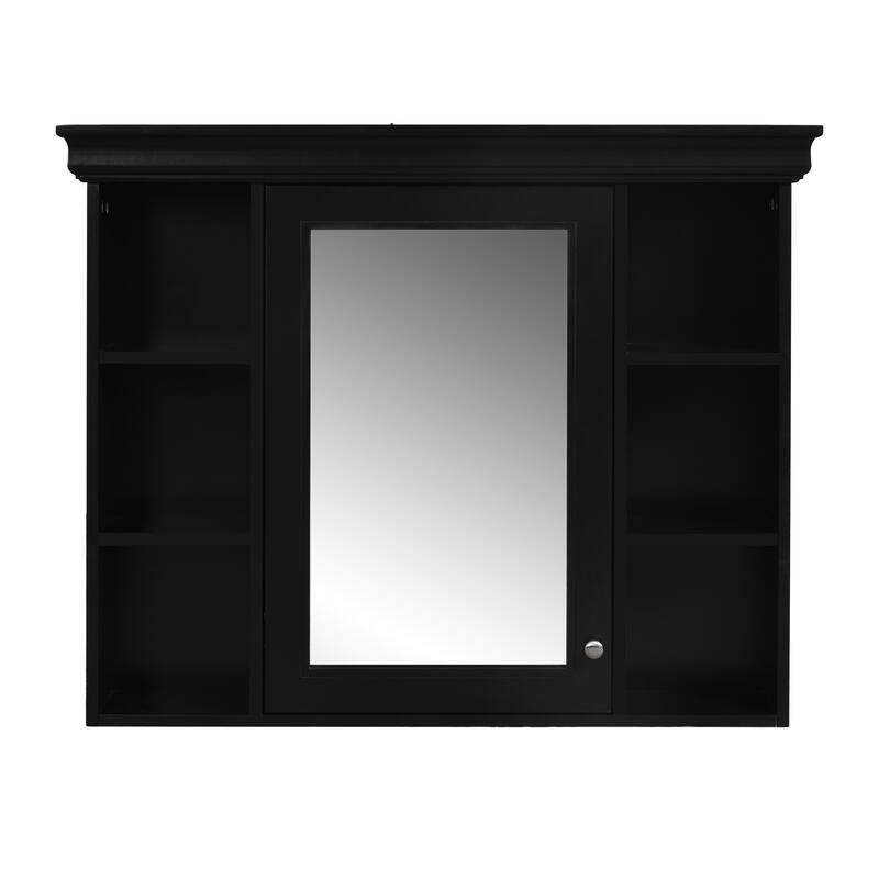 35" x 28" Black Wall Mounted Bathroom Storage Cabinet with Mirror Door, Modern Bathroom Wall Cabinet with Mirror