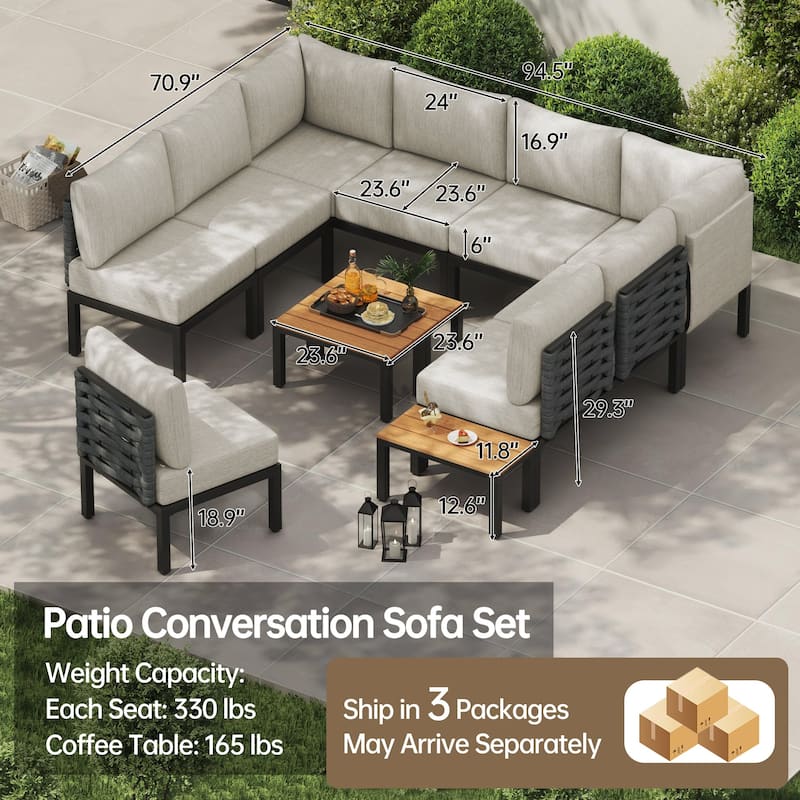 Outdoor Patio Furniture w/ 6" Thick Cushion, U-Shaped Sofa Set, Sectional Conversation Modular Couch for Garden