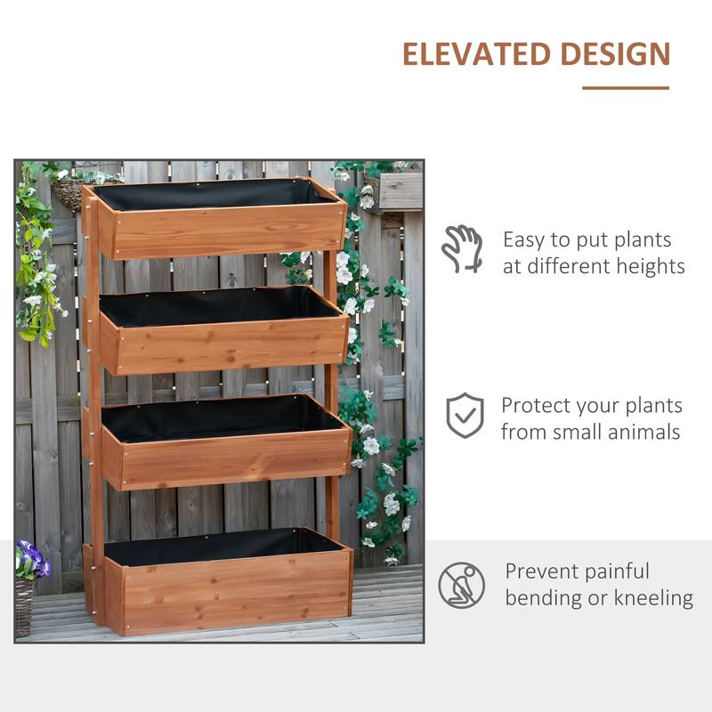 Outsunny 4-Tier Raised Garden Bed, Vertical Flower Pots Rack with Angle Adjustable Planter Boxes, Elevated Wooden Plant Stand