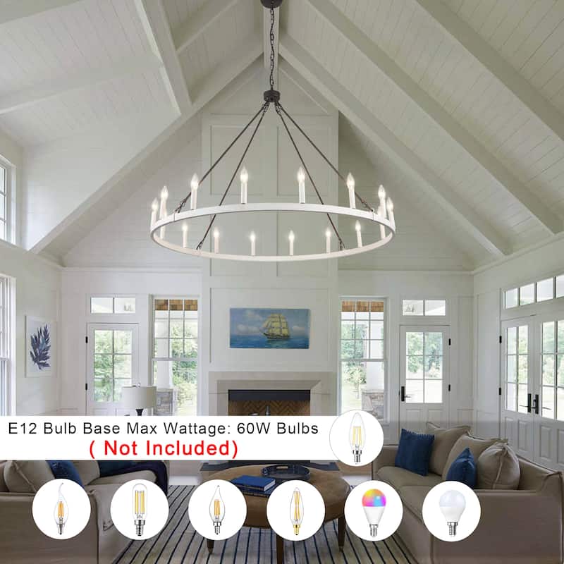 16-Light Farmhouse 47.24In Wagon Wheel Chandelier, Industrial Chandelier for Living Room Kitchen Island Dining Foyer