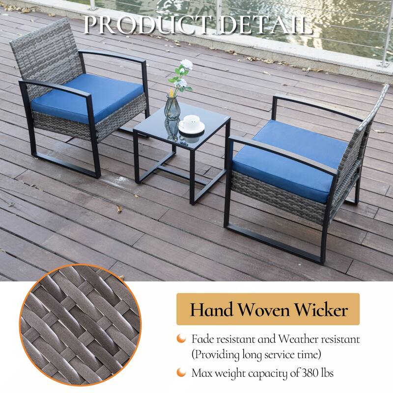 3 Piece Outdoor PE Wicker Furniture Set