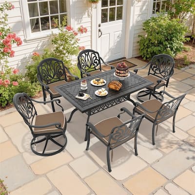7-Piece Outdoor Dining Set with 1 Table and 6 Chairs, All-Weather Aluminum Outdoor Patio Sets