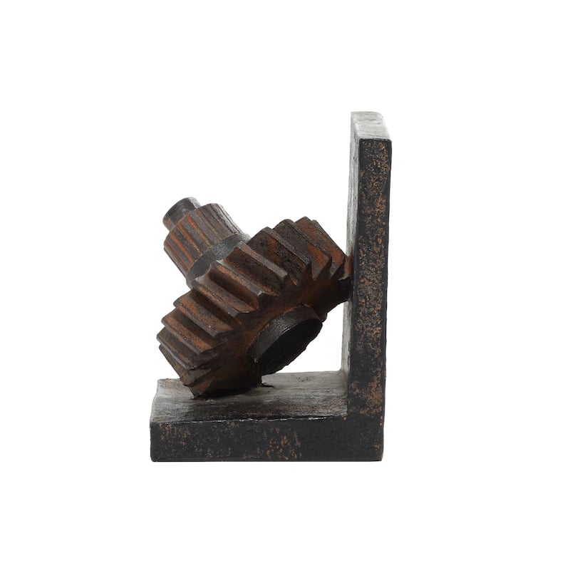 Brown Polystone Gear Decorative Bookends (Set of 2)