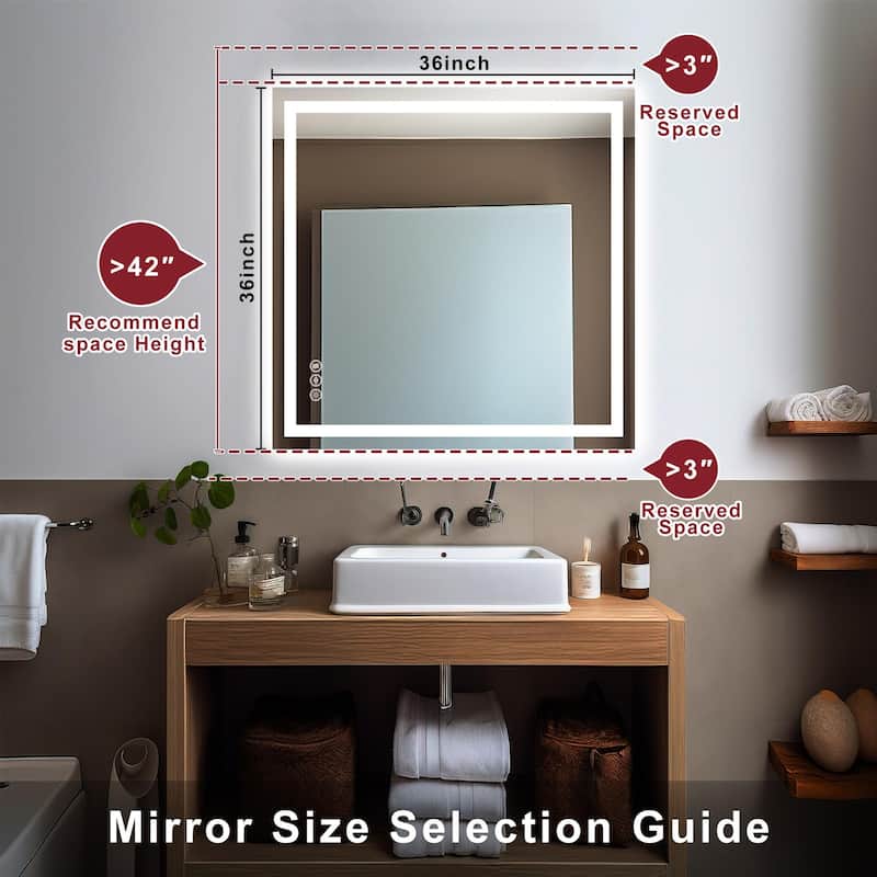 Extra Large LED Bathroom Mirror Anti-Fog Tempered Wall Vanity Mirror with Double Light Strip, Dimmable, UL-Listed