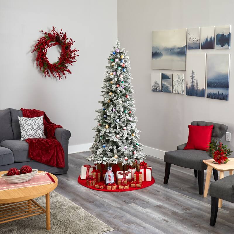 5ft. Flocked Fir Artificial Christmas Tree with 50 Multi-Color Globe Bulbs and 379 Branches - Playful X-Mas Accent Tree