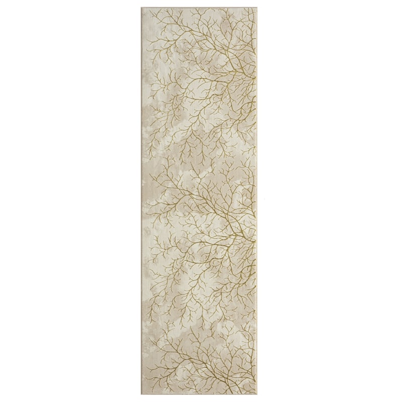 Ksamil Collection Abstract Area Rug - 2'4" x 7'11" - Beige/Gold