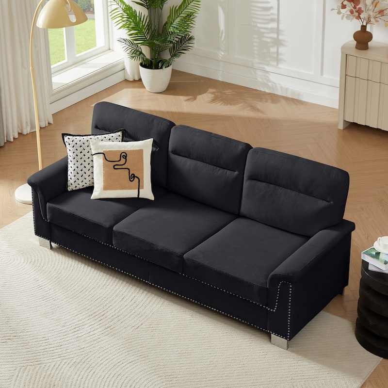GDFStudio - Modern Snowfleece 3-Seater 82" Sofa with Rolled Arms - Black
