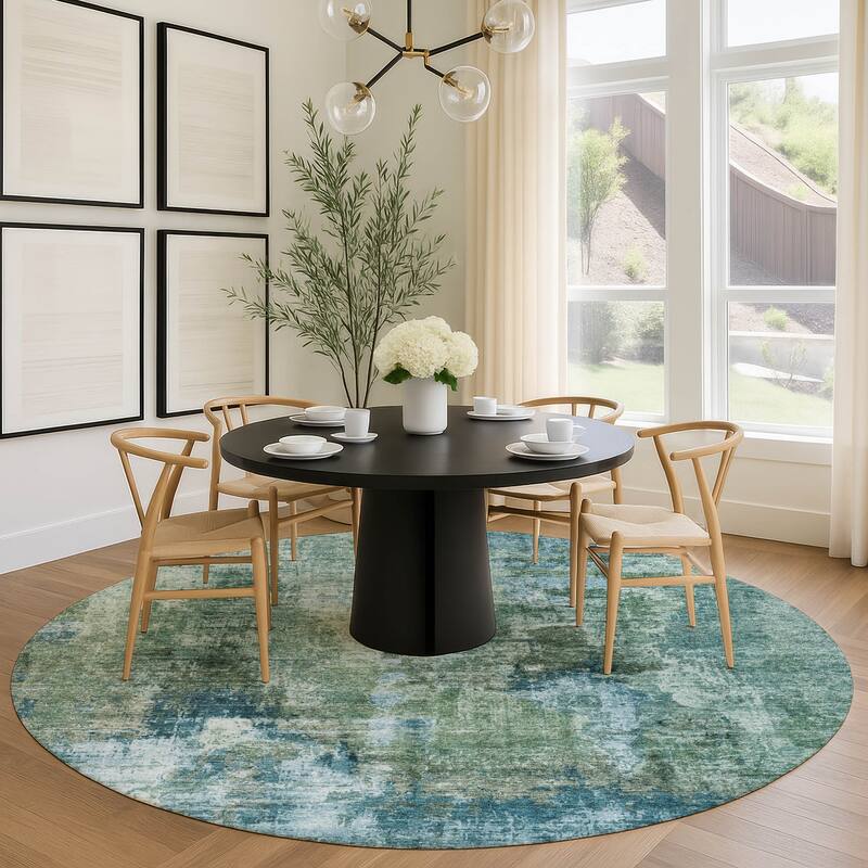 Machine Washable Indoor/ Outdoor Abstact Contemporary Chantille Rug