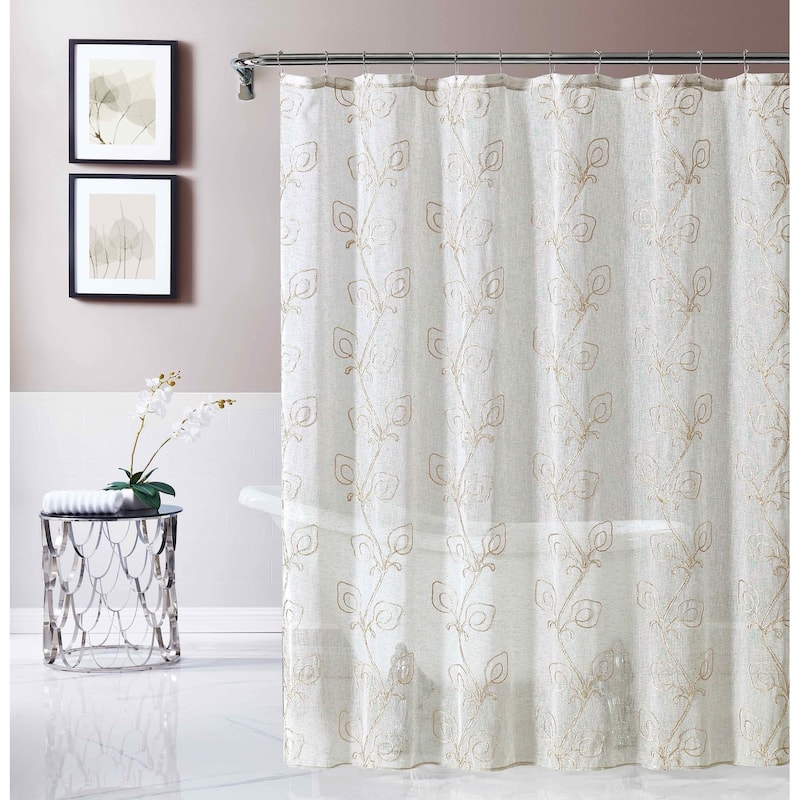 Dainty Home Stella Chenille Embroidered Shower Curtain - Linen