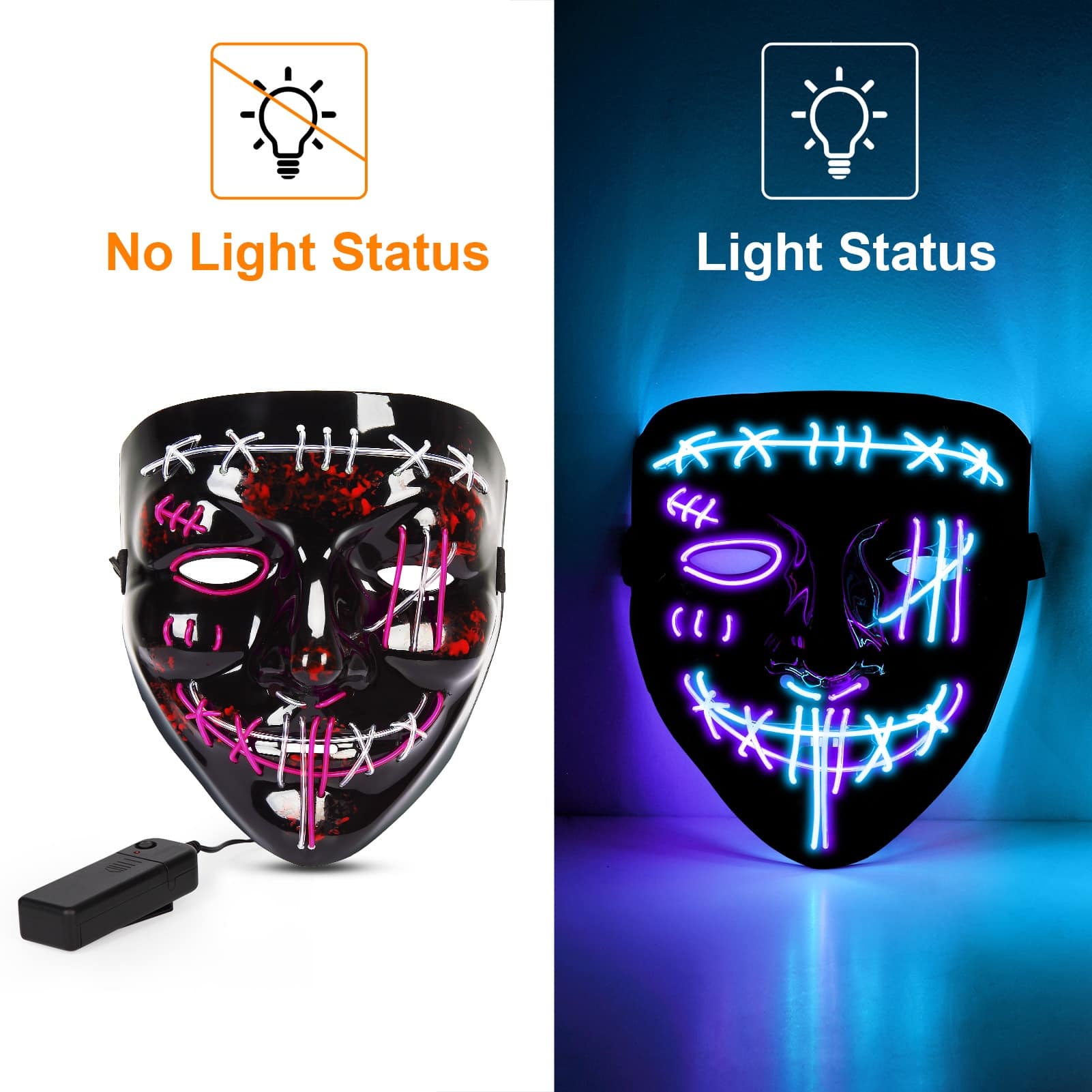 2PACK Halloween Led Mask Light Up Scary Mask Purge Mask with 3 Lighting Modes On Sale Bed