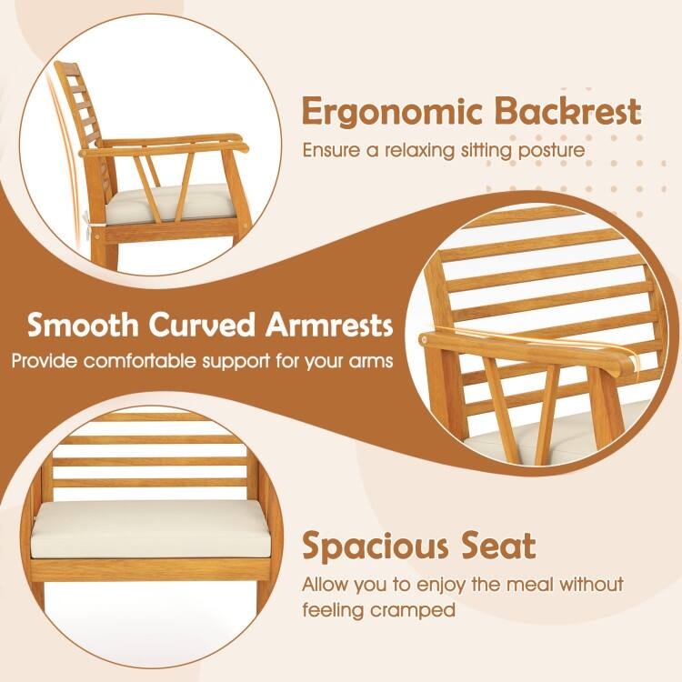 Natural Acacia Wood Outdoor Dining Chairs with Cushions Set of 2 - 22.5" x 22" x 34"