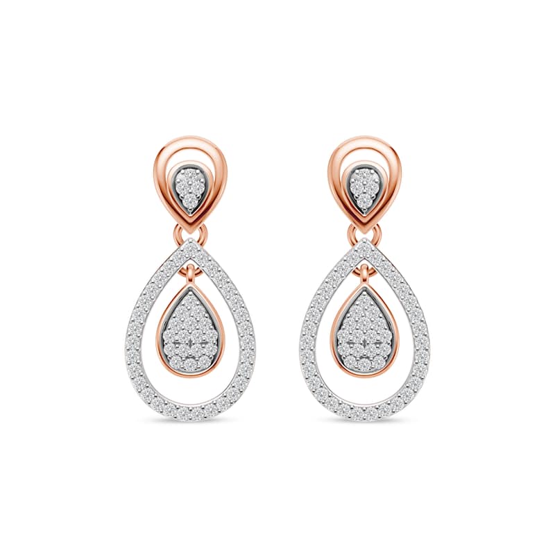 1/4ct TDW Diamond Cluster Drop Earrings in 10k Rose Gold for Women - Rose gold