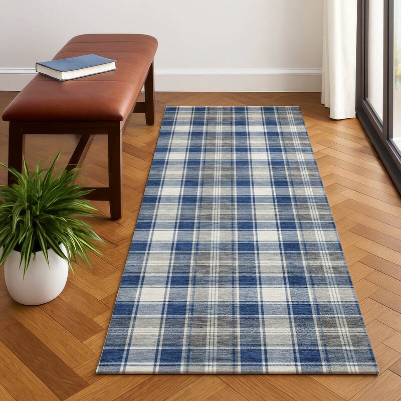 Premium Washable Super Soft Christmas Plaid Mayfield Rug - Navy - 2'3" x 7'6"