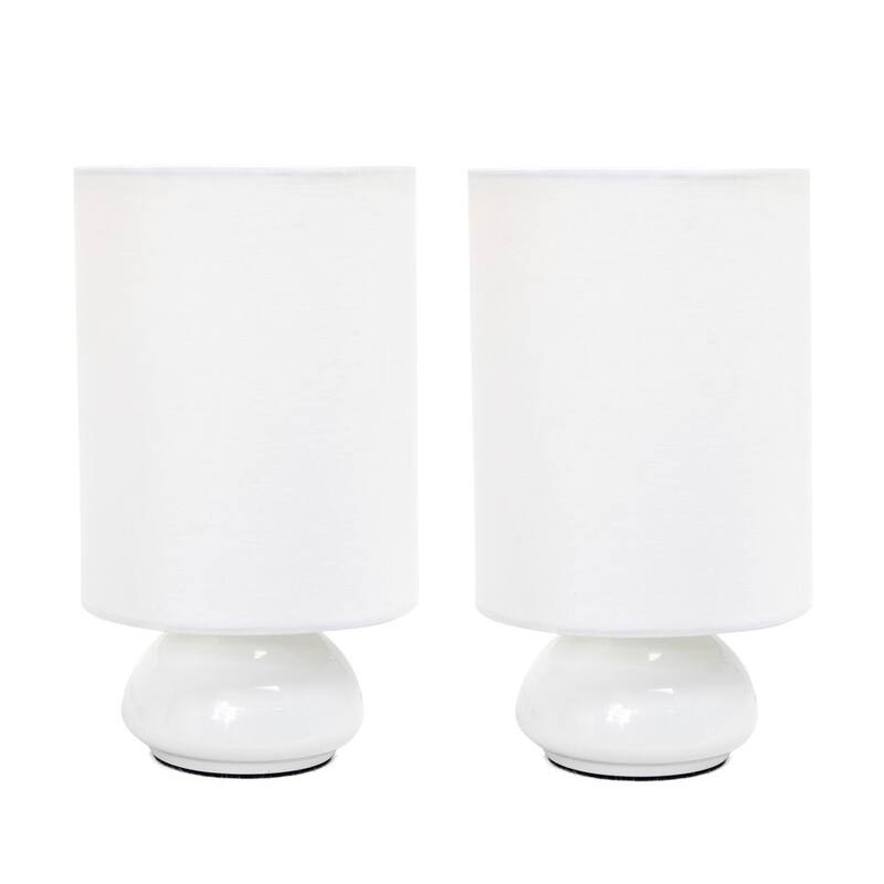 Simple Designs Gemini Colors 2 Pack Mini Touch Table Lamp Set with Fabric Shades - White