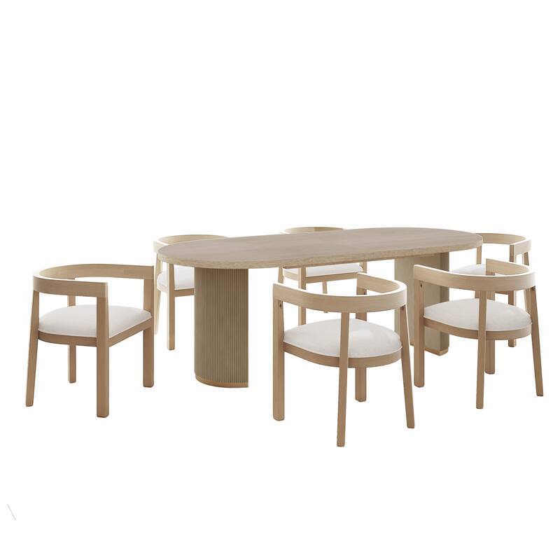 Christopher Knight Home - Evadne Upholstered Rubberwood Chair and Oval Pedestal Table 7 Piece Dining Set