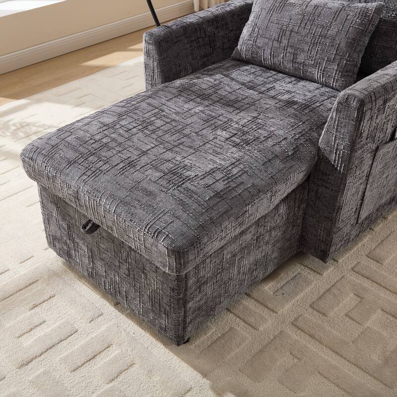 Anmytek Chenille Multifunctional Lazy Sofa Recliner with Storable Backrest Phone Holder Single Leisure Chair