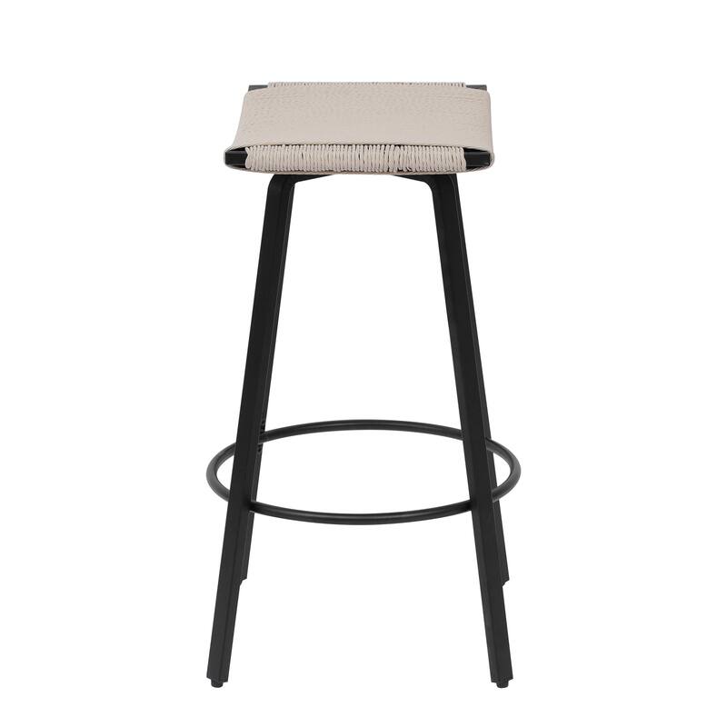 Set of 2 PVC Weaving Pub Stool Backless Handwoven Counter Height Bar Stools with Round Footrest