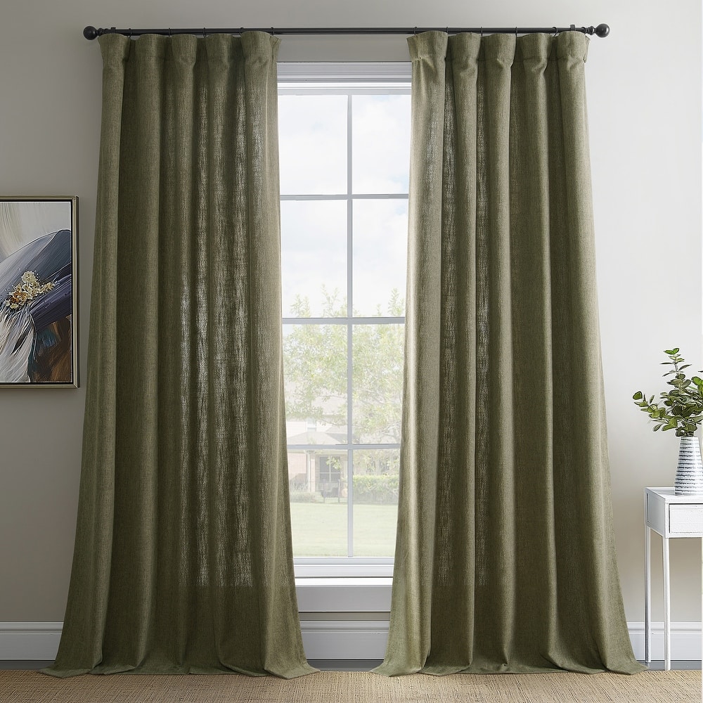 Exclusive Fabrics Basic Faux Linen Curtain Pair - 2 Panels - Light Filtering Window Curtains