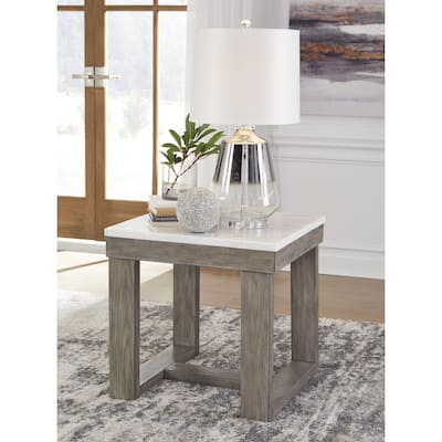 Signature Design by Ashley Loyaska Grayish Brown / Ivory Square End Table - 24"W x 24"D x 24"H