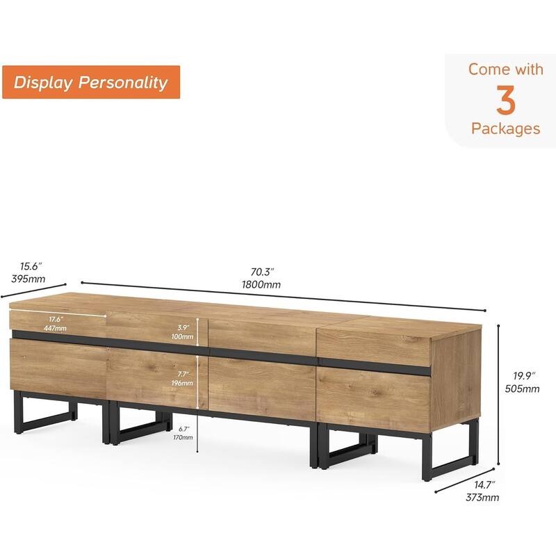 WAMPAT Modern TV Stand for TVs up to 50 inch TV, 2 in 1 Entertainment Center TV Console with Storage Cabinets and Metal Base