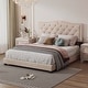 preview thumbnail 1 of 5, Queen Upholstered Platform Bed Frame with Tufted Headboard and Decorative Rivet Accents Sturdy Beige