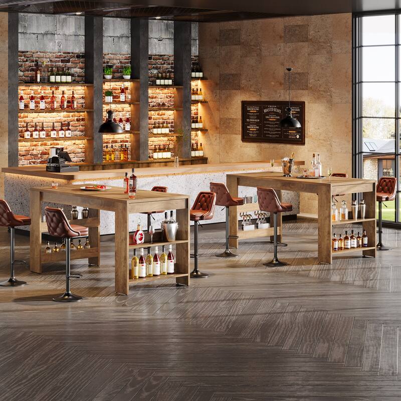 63'' Bar Table, Bar Height Pub Table Bar Unit with Storage Shelves