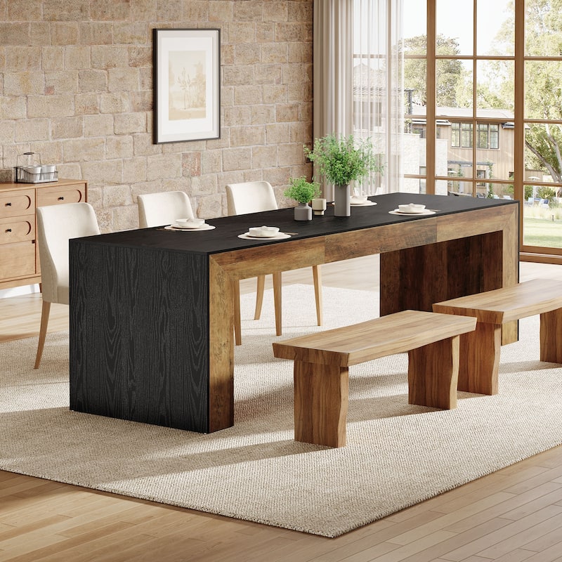 Extra Long Dining Table for 6-8 People, 86.6-Inch Rectangular Kitchen Table