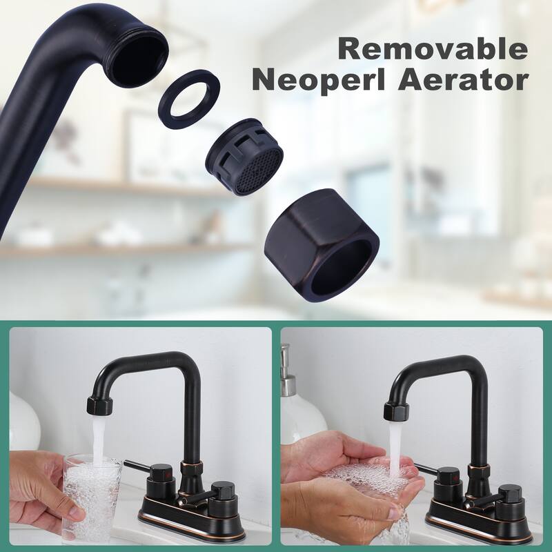 WOWOW 4 in. Centerset Double Handle High Arc Bathroom Faucet
