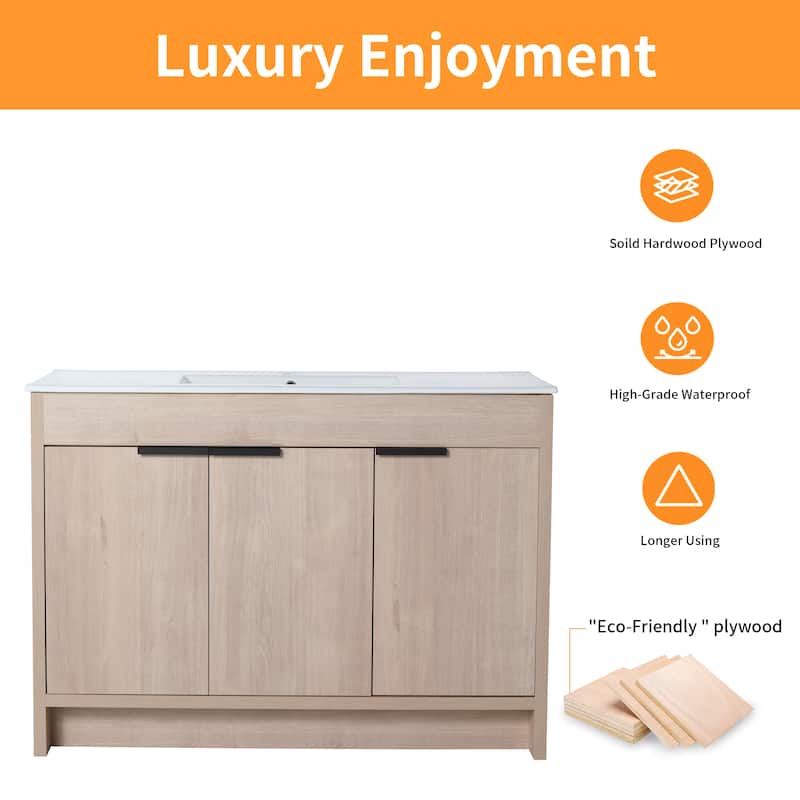 BNK 24/30/36 inch Freestanding Single Sink Bathroom Vanity with Soft Close Door and 1 adjustable shelf