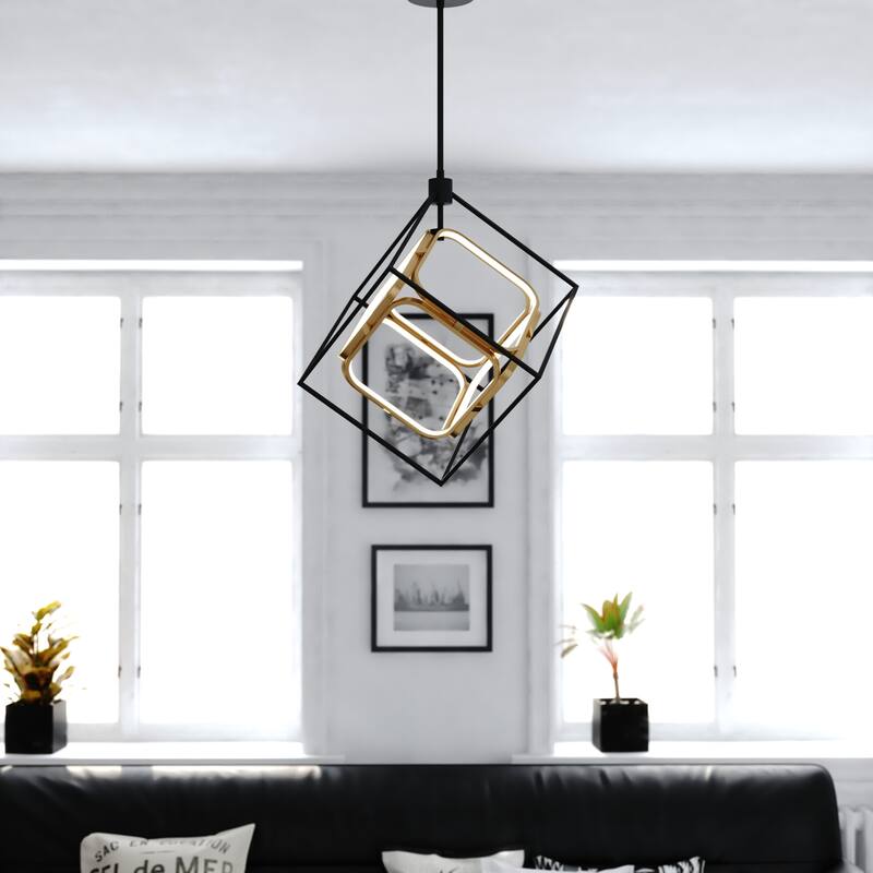 Anson 1L Integrated LED Geometric Matte Black and Gold Contemporary Pendant Light - 23.5-in W x 26-in H x 20.25-in D