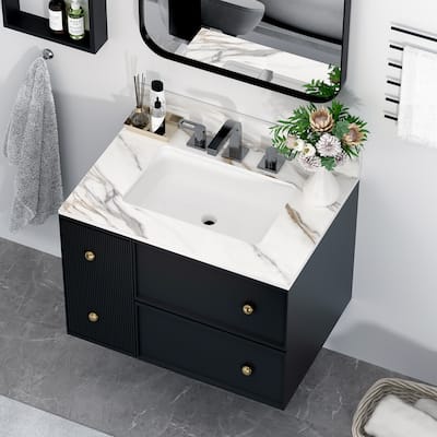 31 Inch Bathroom Marble Vanity Top,Undermount Middle Sink,4" Height Backsplash,Pre-Drilled 8 Inch Faucet Hole Spread Vanity Top