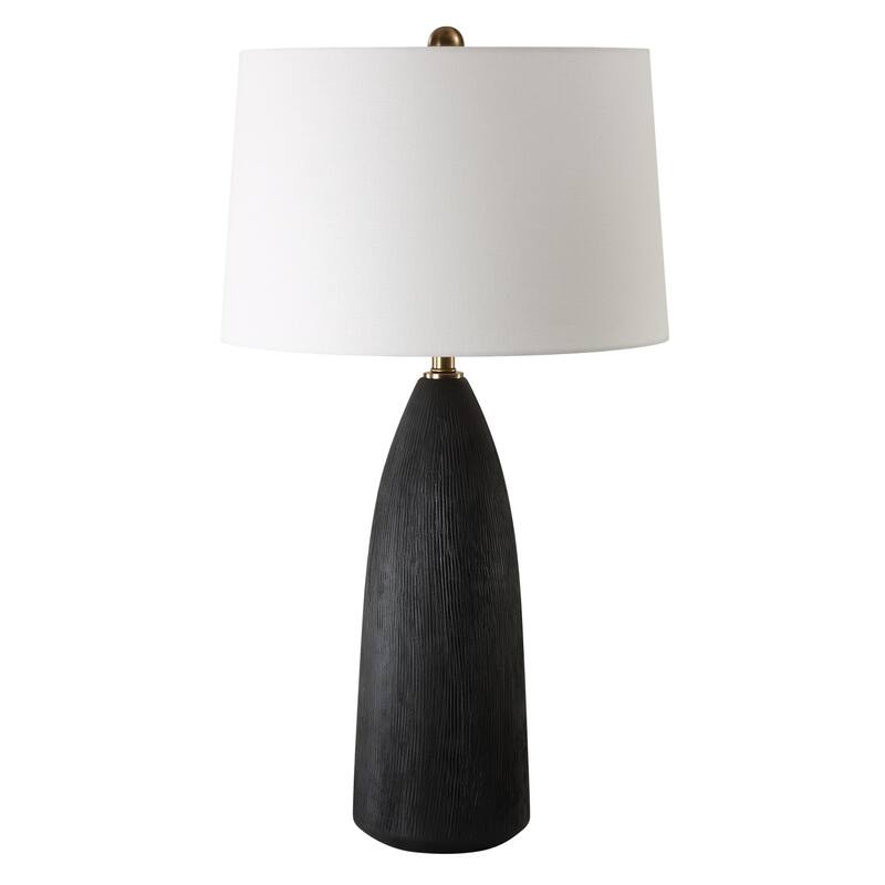 Ceramic Solid Table Lamp with White Tapered Shade - 35" - Black