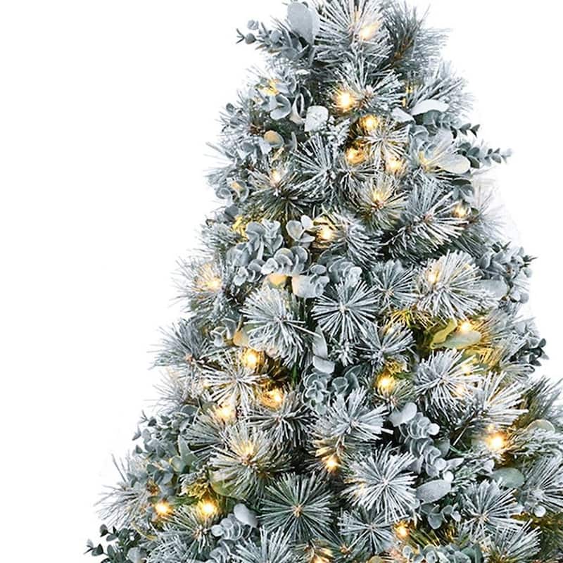 HomeRoots 4' Pre Lit Full Flocked Fir Christmas Tree - Green - 26.00 in. x 47.28 in. x 26.00 in.