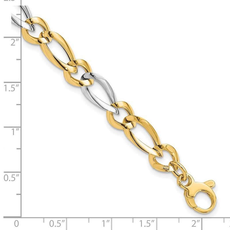 Curata 7.5mm 14k Two tone Gold Hollow Polished Bracelet 7.25 Inch