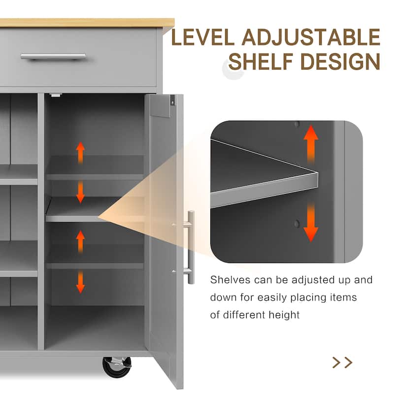 Rolling Kitchen Island with Storage Cabinet & Drawers - Rubber Wood Top for Dining & Kitchen Storage