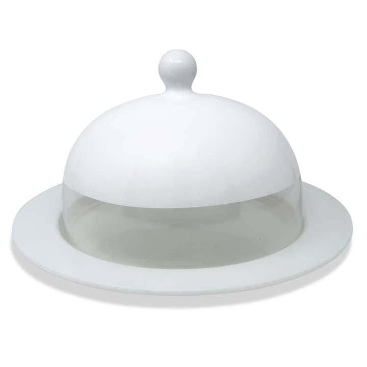 White Glass Cake Plate and Dome
