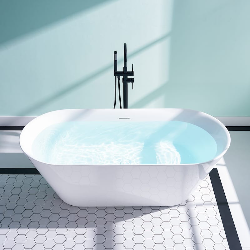 Glossy White Freestanding Soaking Bathtub, 100% Pure Virgin Acrylic with Drain And Overflow