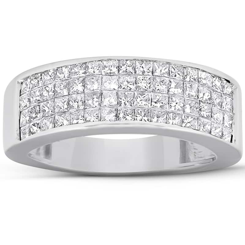 2 Ct Diamond Princess Cut Mens Bling Wedding Anniversary Ring White Gold