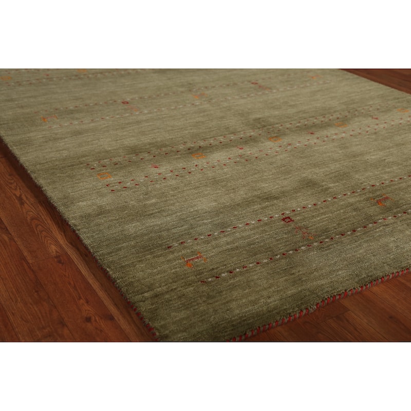 Green Gabbeh Indian Area Rug Handmade Tribal Modern Wool Carpet - 5'1" x 7'7" - 5'1" x 7'7" - Green